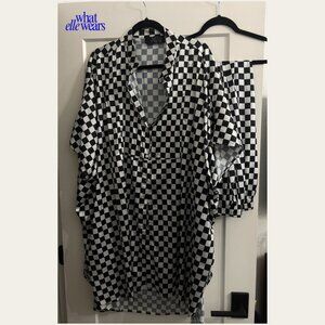 Dressed In Lala: Short Sleeve Satin Checkered Playsuit